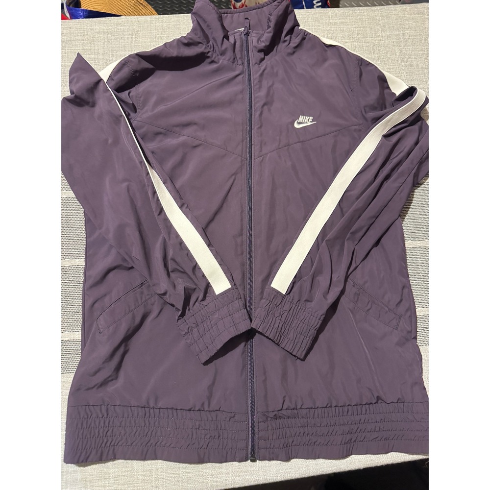 Nike Women Track Jacket Purple White Stripe Full‎ Zip Casual Athleisure Size M